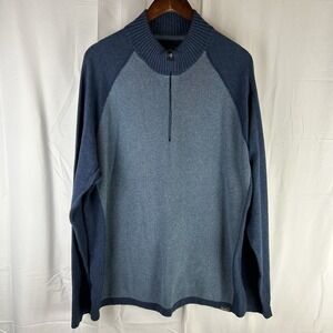 Eddie Bauer Mens Blue Cotton Wool Blend 1/4 Zip Sweater Pullover‎ Size 2XL